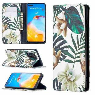 For Huawei P40 Colored Drawing Pattern Invisible Magnetic Horizontal Flip PU Leather Case with Holder & Card Slots & Wallet(Red Leaves)