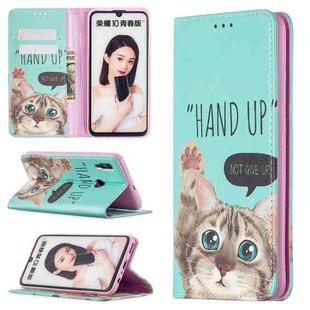 For Huawei P smart 2019 Colored Drawing Pattern Invisible Magnetic Horizontal Flip PU Leather Case with Holder & Card Slots & Wallet(Cat)