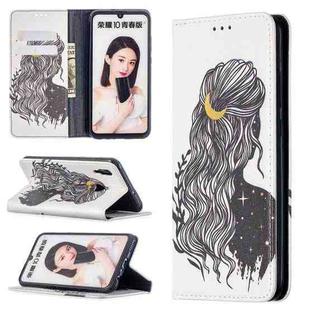 For Huawei P smart 2019 Colored Drawing Pattern Invisible Magnetic Horizontal Flip PU Leather Case with Holder & Card Slots & Wallet(Girl)