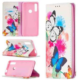 For Huawei P smart Z Colored Drawing Pattern Invisible Magnetic Horizontal Flip PU Leather Case with Holder & Card Slots & Wallet(Two Butterflies)