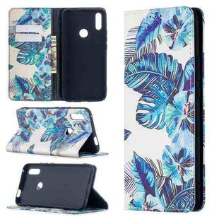 For Huawei P smart Z Colored Drawing Pattern Invisible Magnetic Horizontal Flip PU Leather Case with Holder & Card Slots & Wallet(Blue Leaves)