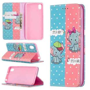 For Huawei Y5 (2019) Colored Drawing Pattern Invisible Magnetic Horizontal Flip PU Leather Case with Holder & Card Slots & Wallet(Elephant)