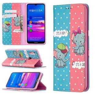 For Huawei Y6 (2019) Colored Drawing Pattern Invisible Magnetic Horizontal Flip PU Leather Case with Holder & Card Slots & Wallet(Elephant)