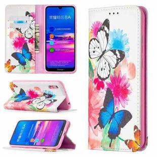 For Huawei Y6 (2019) Colored Drawing Pattern Invisible Magnetic Horizontal Flip PU Leather Case with Holder & Card Slots & Wallet(Two Butterflies)