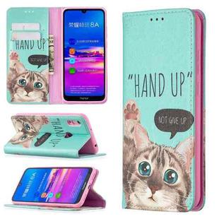 For Huawei Y6 (2019) Colored Drawing Pattern Invisible Magnetic Horizontal Flip PU Leather Case with Holder & Card Slots & Wallet(Cat)