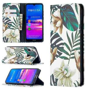 For Huawei Y6 (2019) Colored Drawing Pattern Invisible Magnetic Horizontal Flip PU Leather Case with Holder & Card Slots & Wallet(Red Leaves)