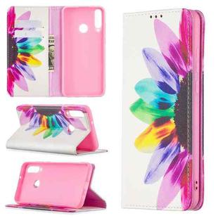 For Huawei Y6p Colored Drawing Pattern Invisible Magnetic Horizontal Flip PU Leather Case with Holder & Card Slots & Wallet(Sun Flower)