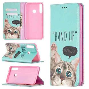 For Huawei Y7p Colored Drawing Pattern Invisible Magnetic Horizontal Flip PU Leather Case with Holder & Card Slots & Wallet(Cat)