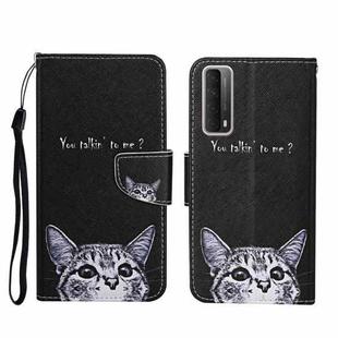 For Huawei P Smart 2021 / Y7a Colored Drawing Pattern Horizontal Flip Leather Case with Holder & Card Slots & Wallet(Kitty)