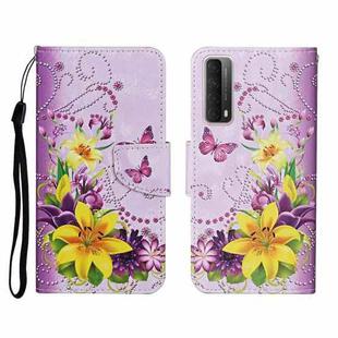 For Huawei P Smart 2021 / Y7a Colored Drawing Pattern Horizontal Flip Leather Case with Holder & Card Slots & Wallet(Yellow Flower Butterfly)