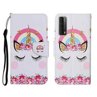For Huawei P Smart 2021 / Y7a Colored Drawing Pattern Horizontal Flip Leather Case with Holder & Card Slots & Wallet(Crown Unicorn)