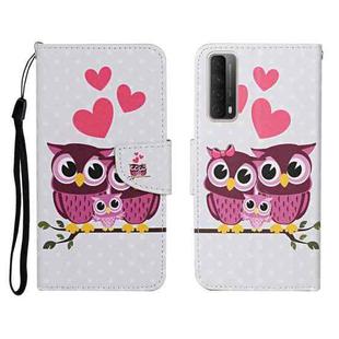 For Huawei P Smart 2021 / Y7a Colored Drawing Pattern Horizontal Flip Leather Case with Holder & Card Slots & Wallet(Cat Family)