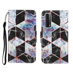 For Huawei P Smart 2021 / Y7a Coloured Drawing Pattern Horizontal Flip PU Leather Case with Holder & Card Slots & Wallet & Lanyard(Black Marble)