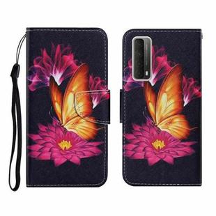 For Huawei P Smart 2021 / Y7a Coloured Drawing Pattern Horizontal Flip PU Leather Case with Holder & Card Slots & Wallet & Lanyard(Big Golden Butterfly)