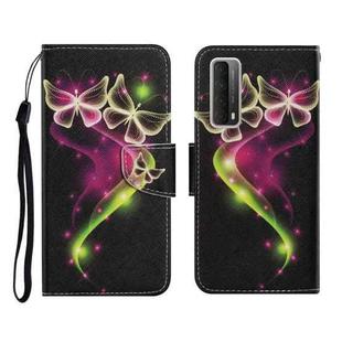 For Huawei P Smart 2021 / Y7a Coloured Drawing Pattern Horizontal Flip PU Leather Case with Holder & Card Slots & Wallet & Lanyard(Couple Butterfly)