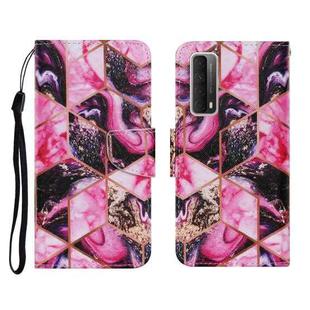For Huawei P Smart 2021 / Y7a Coloured Drawing Pattern Horizontal Flip PU Leather Case with Holder & Card Slots & Wallet & Lanyard(Purple Marble)
