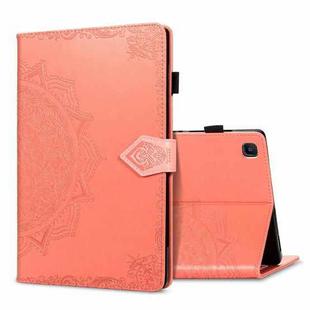 For Samsung Galaxy Tab S6 Lite Halfway Mandala Embossing Pattern Horizontal Flip PU Leather Case with Card Slots & Holder & Pen Slot(Orange)