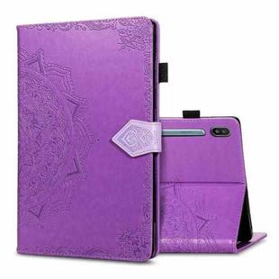 For Samsung Galaxy Tab S6 Halfway Mandala Embossing Pattern Horizontal Flip PU Leather Case with Card Slots & Holder & Pen Slot(Purple)