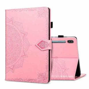 For Samsung Galaxy Tab S6 Halfway Mandala Embossing Pattern Horizontal Flip PU Leather Case with Card Slots & Holder & Pen Slot(Pink)