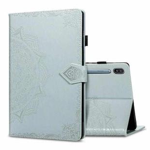For Samsung Galaxy Tab S6 Halfway Mandala Embossing Pattern Horizontal Flip PU Leather Case with Card Slots & Holder & Pen Slot(Silver)