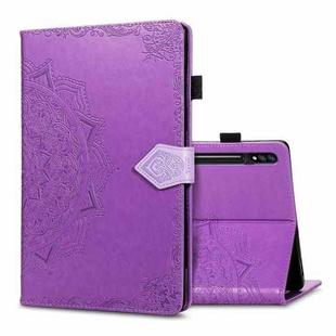 For Samsung Galaxy Tab S8+ / Tab S8 Plus /  Tab S7 FE / Tab S7+  Halfway Mandala Embossing Pattern Horizontal Flip PU Leather Case with Card Slots & Holder & Pen Slot(Purple)