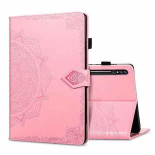 For Samsung Galaxy Tab S8+ / Tab S8 Plus /  Tab S7 FE / Tab S7+  Halfway Mandala Embossing Pattern Horizontal Flip PU Leather Case with Card Slots & Holder & Pen Slot(Pink)