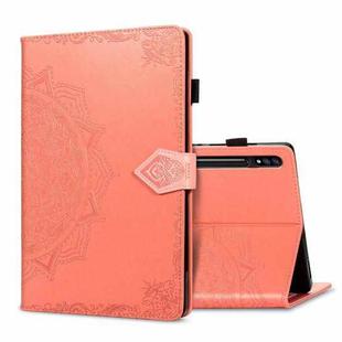 For Samsung Galaxy Tab S8+ / Tab S8 Plus /  Tab S7 FE / Tab S7+  Halfway Mandala Embossing Pattern Horizontal Flip PU Leather Case with Card Slots & Holder & Pen Slot(Orange)