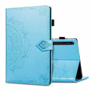 For Samsung Galaxy Tab S8+ / Tab S8 Plus /  Tab S7 FE / Tab S7+  Halfway Mandala Embossing Pattern Horizontal Flip PU Leather Case with Card Slots & Holder & Pen Slot(Blue)