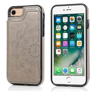 For iPhone SE 2022 / SE 2020 / 8 / 7 Double Buckle Mandala Pattern PU+TPU Protective Case with Card Slots & Holder & Photo Frame(Grey)