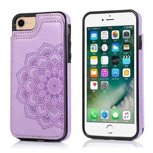 For iPhone SE 2022 / SE 2020 / 8 / 7 Double Buckle Mandala Pattern PU+TPU Protective Case with Card Slots & Holder & Photo Frame(Purple)