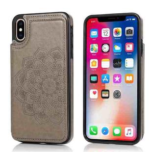 For iPhone X / XS Double Buckle Mandala Pattern PU+TPU Protective Case with Card Slots & Holder & Photo Frame(Grey)