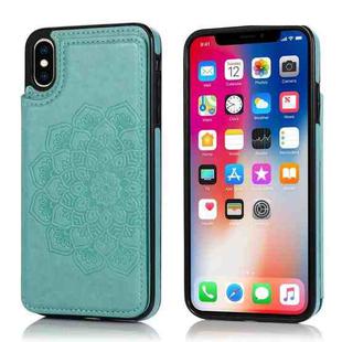 For iPhone X / XS Double Buckle Mandala Pattern PU+TPU Protective Case with Card Slots & Holder & Photo Frame(Green)