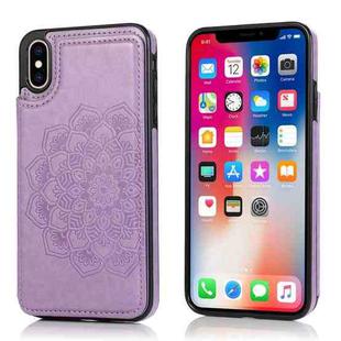 For iPhone XS Max Double Buckle Mandala Pattern PU+TPU Protective Case with Card Slots & Holder & Photo Frame(Purple)