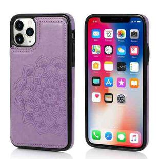 For iPhone 11 Double Buckle Mandala Pattern PU+TPU Protective Case with Card Slots & Holder & Photo Frame (Purple)
