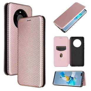 For Huawei Mate 40 Pro Carbon Fiber Texture Horizontal Flip TPU + PC + PU Leather Case with Card Slot(Pink)