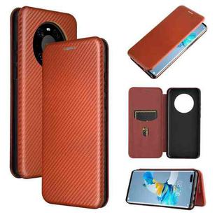 For Huawei Mate 40 Pro Carbon Fiber Texture Horizontal Flip TPU + PC + PU Leather Case with Card Slot(Brown)