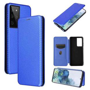 For Samsung Galaxy S21 Ultra 5G Carbon Fiber Texture Horizontal Flip TPU + PC + PU Leather Case with Card Slot(Blue)