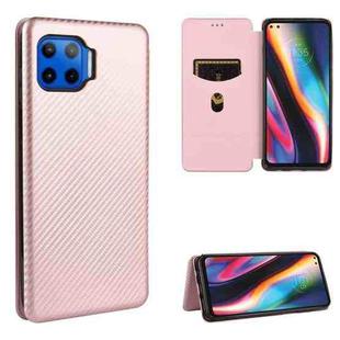 For Motorola One 5G / Moto G 5G Plus Carbon Fiber Texture Horizontal Flip TPU + PC + PU Leather Case with Card Slot(Pink)