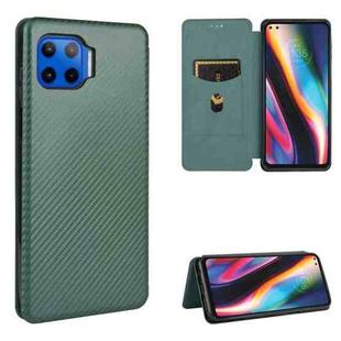 For Motorola One 5G / Moto G 5G Plus Carbon Fiber Texture Horizontal Flip TPU + PC + PU Leather Case with Card Slot(Green)