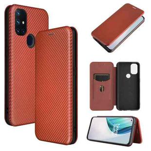 For OnePlus Nord N10 5G Carbon Fiber Texture Horizontal Flip TPU + PC + PU Leather Case with Card Slot(Brown)