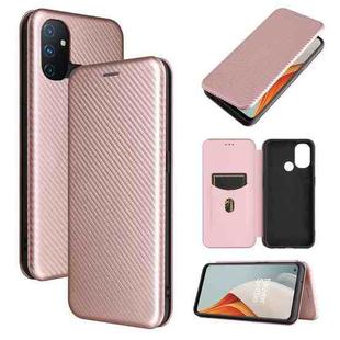 For OnePlus Nord N100 Carbon Fiber Texture Horizontal Flip TPU + PC + PU Leather Case with Card Slot(Pink)