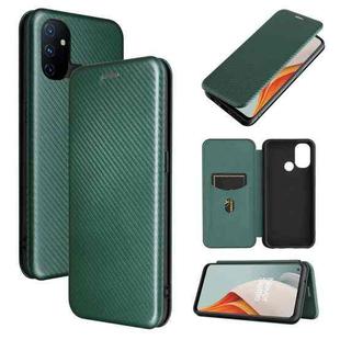 For OnePlus Nord N100 Carbon Fiber Texture Horizontal Flip TPU + PC + PU Leather Case with Card Slot(Green)