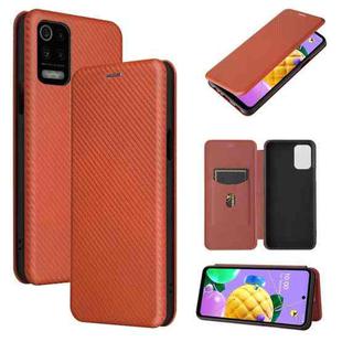 For LG K52 / K62 Carbon Fiber Texture Horizontal Flip TPU + PC + PU Leather Case with Card Slot(Brown)