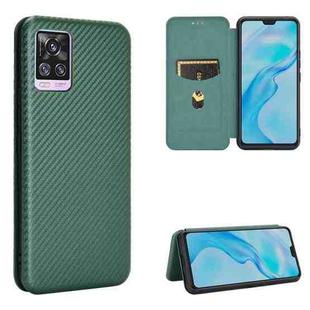 For vivo V20 Pro 5G Carbon Fiber Texture Horizontal Flip TPU + PC + PU Leather Case with Card Slot(Green)