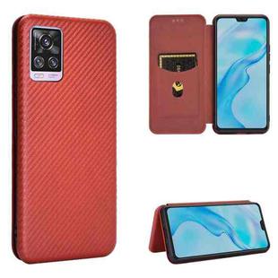 For vivo V20 Pro 5G Carbon Fiber Texture Horizontal Flip TPU + PC + PU Leather Case with Card Slot(Brown)