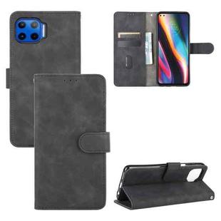 For Motorola One 5G / Moto G 5G Plus Solid Color Skin Feel Magnetic Buckle Horizontal Flip Calf Texture PU Leather Case with Holder & Card Slots & Wallet(Black)