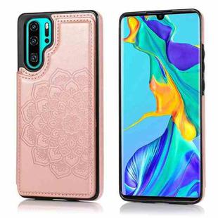 For Huawei P30 Double Buckle Mandala Pattern PU+TPU Protective Case with Card Slots & Holder & Photo Frame(Rose Gold)