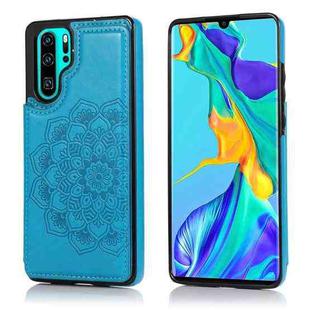 For Huawei P30 Double Buckle Mandala Pattern PU+TPU Protective Case with Card Slots & Holder & Photo Frame(Blue)