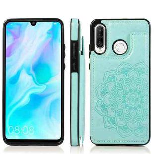 For Huawei P30 Lite Double Buckle Mandala Pattern PU+TPU Protective Case with Card Slots & Holder & Photo Frame(Green)