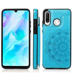For Huawei P30 Lite Double Buckle Mandala Pattern PU+TPU Protective Case with Card Slots & Holder & Photo Frame(Blue)